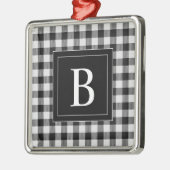 Ornement Carré Argenté Ferme moderne Buffle noir Plaid Monogramme (Gauche)