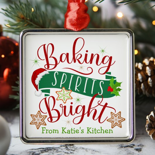Ornement Carré Argenté Festif Baking Spirits Bright Custom Christmas