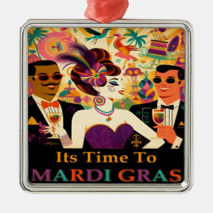 Ornement Carré Argenté Fête de cocktail rétro milieu du siècle Mardi Gras