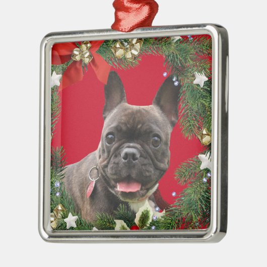 Ornement Carré Argenté Fête de Noël de Chien de taureaux français (Gauche)