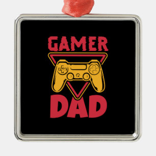 Ornement Carré Argenté Fête des pères Gamer Papa