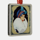 Ornement Carré Argenté Fil de Noël Fille Grosse fourrure blanche (Droite)