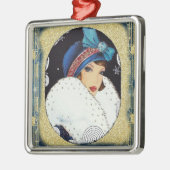 Ornement Carré Argenté Fil de Noël Fille Grosse fourrure blanche (Gauche)