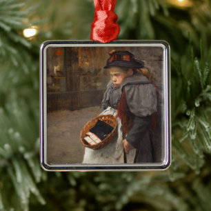 Ornement Carré Argenté Fille aux allumettes Pauvre gamin des rues Pauvret