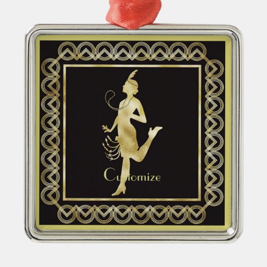 Ornement Carré Argenté Fille Flapper des années 1920 Thunder_Cove (Devant)