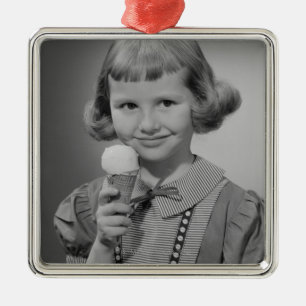 Ornement Carré Argenté Fille mangeant la crème glacée