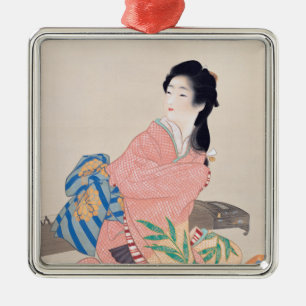 Ornement Carré Argenté Fille Miyuki (Belle Dame Japonaise) (Asiatique)