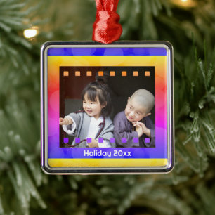 Ornement Carré Argenté Film photo négative avec texte personnalisé Année 