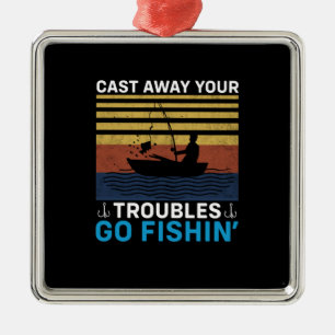 Ornement Carré Argenté Fisher Go Fishing