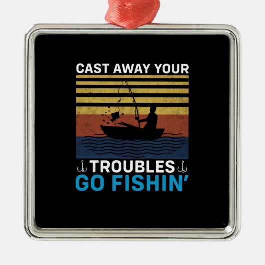 Ornement Carré Argenté Fisher Go Fishing (Devant)