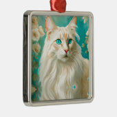 Ornement Carré Argenté Flamme Lynx Point Siamese Portrait Art (Droite)