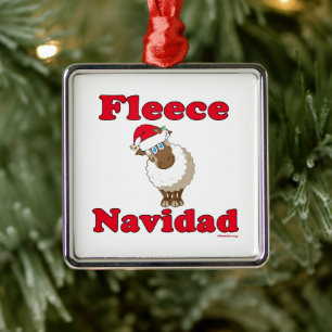 Ornement Carré Argenté Fleece Navidad Metal Ornament