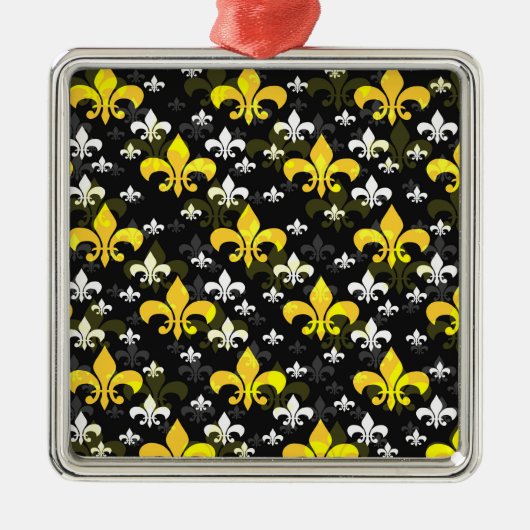 Ornement Carré Argenté Fleur De Lis Blanc Jaune (Devant)