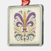 Ornement Carré Argenté Fleur de lis jaune et vert violet (Gauche)