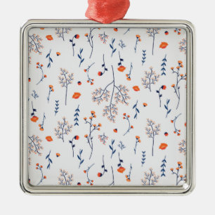 Ornement Carré Argenté Fleur Printemps Botanique Floral