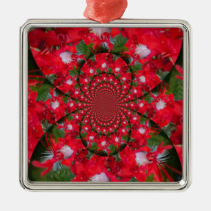 Ornement Carré Argenté Fleur Rouge Naturelle Blanc Plumes Kaleidoscope Ar