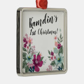 Ornement Carré Argenté Fleur tropicale personnalisée en blanc (Droite)