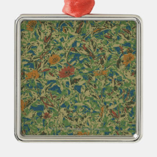 Ornement Carré Argenté Fleurs contre le motif de camouflage de feuille
