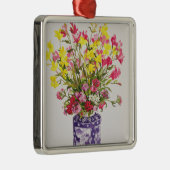 Ornement Carré Argenté Fleurs dans un pot chinois (Droite)