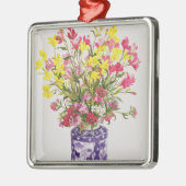 Ornement Carré Argenté Fleurs dans un pot chinois (Gauche)