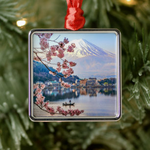 Ornement Carré Argenté Fleurs   Spring Cherry Blossoms Japon