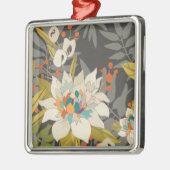 Ornement Carré Argenté Fleurs Tropiques Twilight (Gauche)