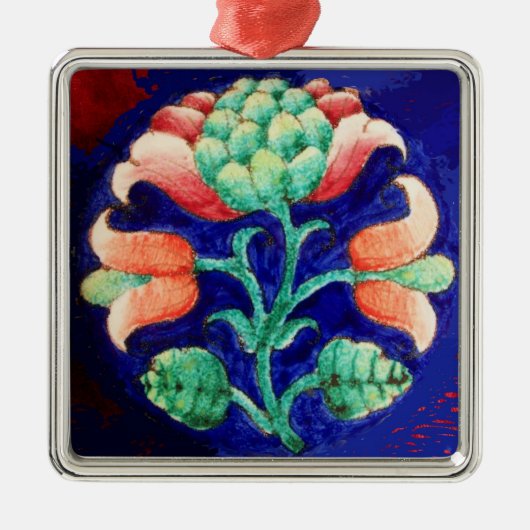 ORNEMENT CARRÉ ARGENTÉ FLORAL (Devant)