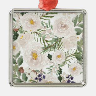 Ornement Carré Argenté Floral d'art mural