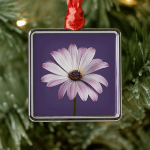 Ornement Carré Argenté Flowers White & Purple Daisy