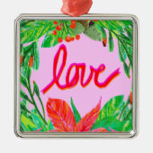 Ornement Carré Argenté Foliage de Noël - Amour (Devant)