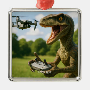 Ornement Carré Argenté Forêt de drones de Dinosaures mignons Imaginaires