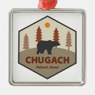 Ornement Carré Argenté Forêt nationale de Chugach Ours de l'Alaska