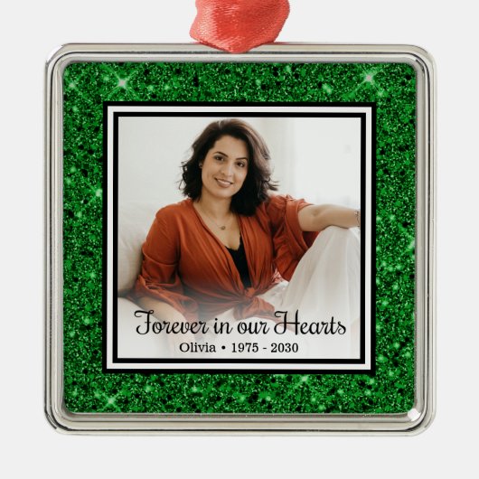 Ornement Carré Argenté Forever In Our Hearts Memorial Parties scintillant (Devant)
