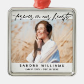 Ornement Carré Argenté Forever In Our Hearts Simple Script Tribute Photo (Devant)