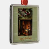 Ornement Carré Argenté Foyer de Noël (Droite)