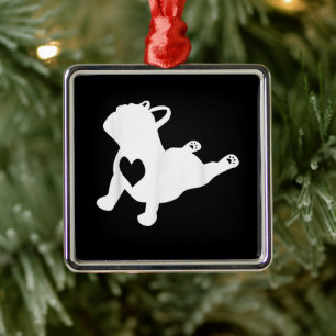 Ornement Carré Argenté French Bulldog Yoga Love Heart Frenchie Workout