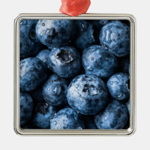 Ornement Carré Argenté Fruit aux bleuets