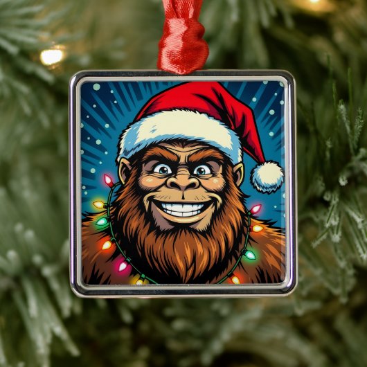 Ornement Carré Argenté Funny Christmas Sasquatch Bigfoots (Arbre)
