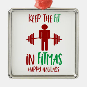 Ornement Carré Argenté Funny Fitmas Joyeux Noël Fitness Pun