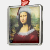 Ornement Carré Argenté Funny Père Noël Mona Lisa Joyeux Noël (Gauche)
