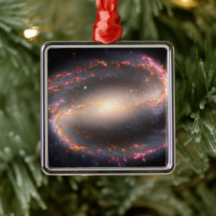 Ornement Carré Argenté Galaxie Spirale Ngc 1300.