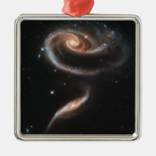 Ornement Carré Argenté Galaxies spirales en rose