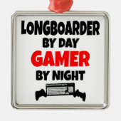 Ornement Carré Argenté Gamer Longboarder (Devant)