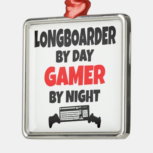 Ornement Carré Argenté Gamer Longboarder (Gauche)