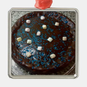 Ornement Carré Argenté Gâteau au chocolat