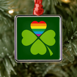 Ornement Carré Argenté Gay Lucky Clover