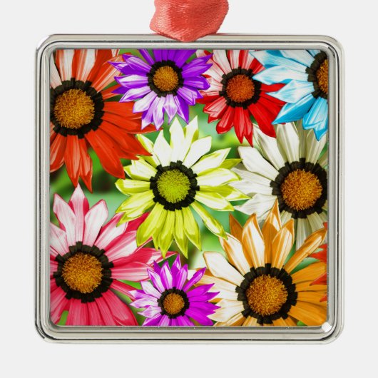 Ornement Carré Argenté Gerbera fleurie colorée (Devant)