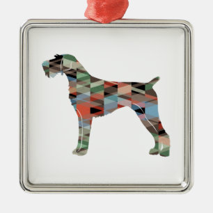 Ornement Carré Argenté German Wirehaired Pointer Geo Silhouette Plaid