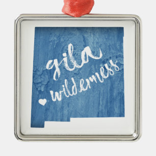 Ornement Carré Argenté Gila Wilderness Nouveau-Mexique Grain de bois