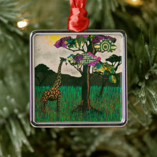 Ornement Carré Argenté Girafe sur les Avions d'Afrique